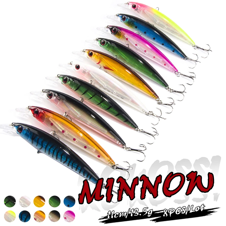 8PCS/Lot 11cm 13.5g Fishing Lures Minnow Fishing Bait Set Fishing Tackle Fishing Lure Set
