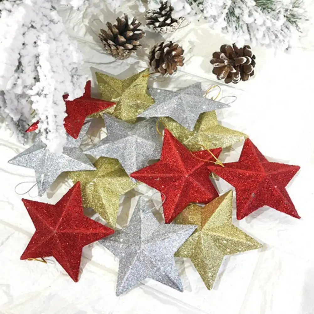 4Pcs/Bag Useful Xmas Tree Pendant Eye-catching DIY Craft Plastic Christmas Shining Star Ornament