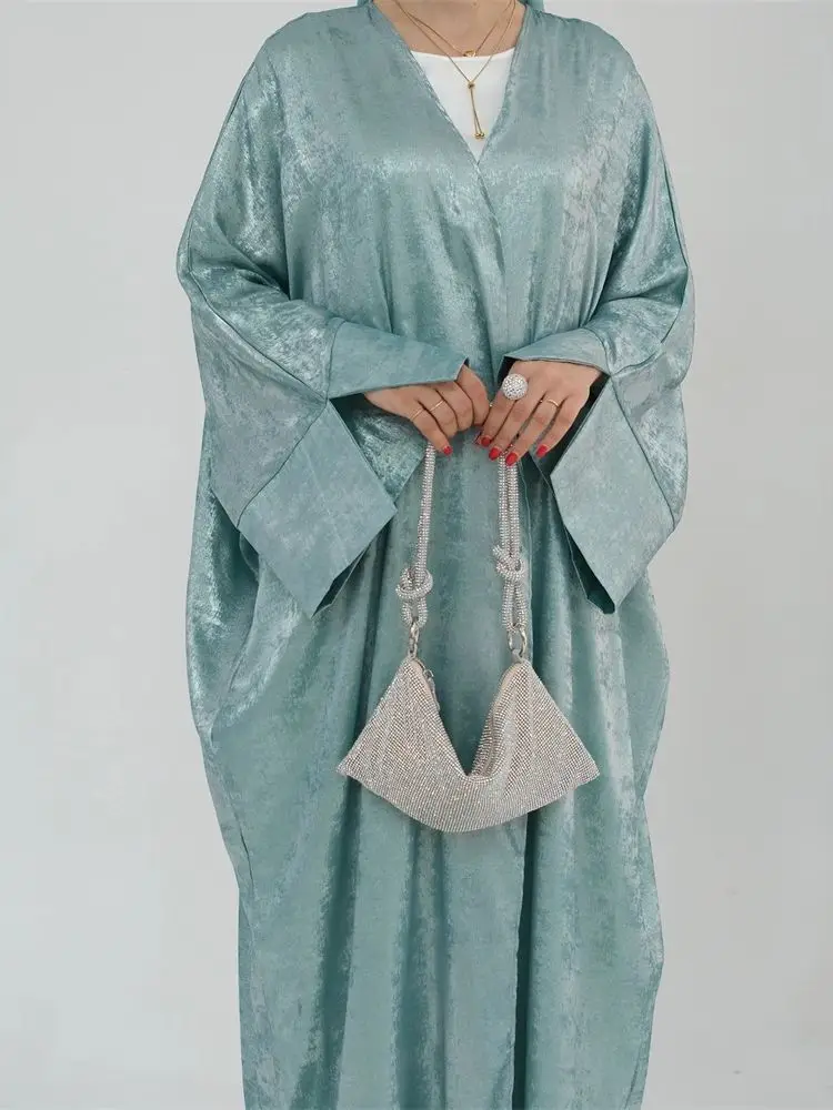 Kimono abierto de satén brillante para mujer, Abaya de lujo, Abayas musulmanas, Kaftan vestido, ropa islámica, Ramadán Eid, Dubai, 2024