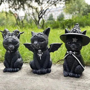 Estatueta decorativa de Halloween, Jardim Escultura Witch Cat, Estátua Gótica Gatinho, Gato Mágico Negro, Ornamento Coruja, Mago Miniatura Bonito 10 principais vendas estátua mago - №1