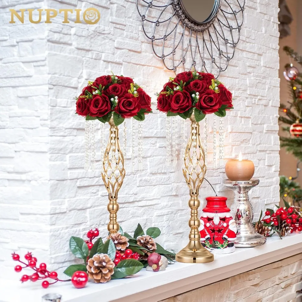 

Flower Wedding Centrepieces for Tables - 10 Pcs 9.5in Diameter Crimson Artificial Flowers Rose Ball for Centerpieces Table