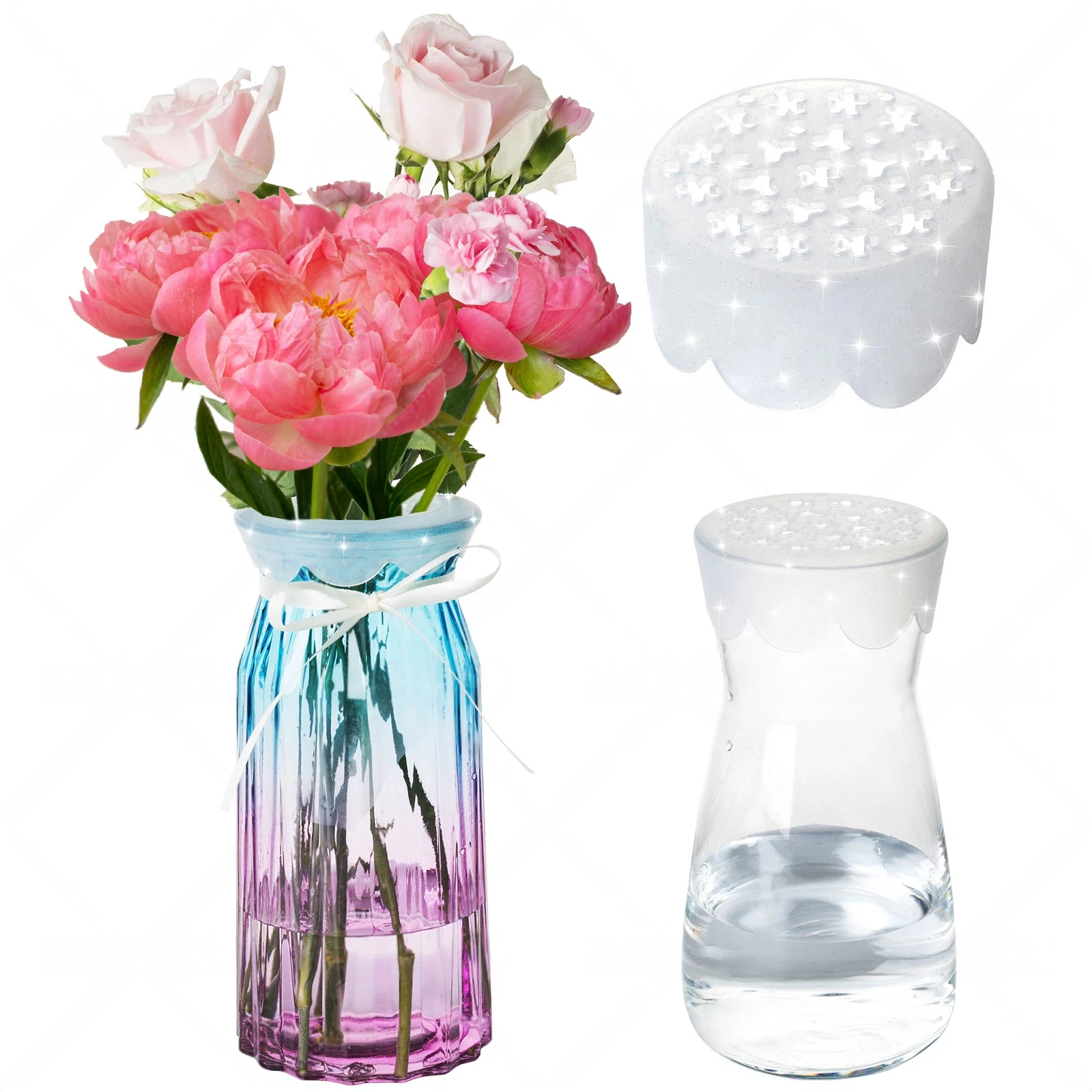 2pcs Blossom Grid Silicone Flower Arrangement, Flexible Floral Stem Holder for Vases, Reusable Flower Grid for Easy DIY