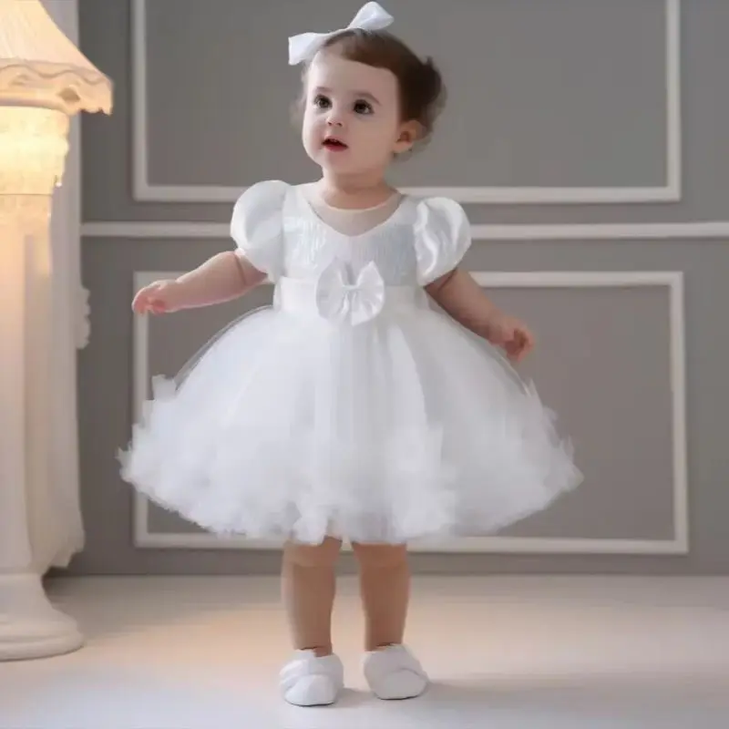 Vestido elegante con lazo de lentejuelas para niñas pequeñas, vestido de boda de bautismo de princesa para bebés, ropa de graduación, cumpleaños y Navidad de 1 a 6 años