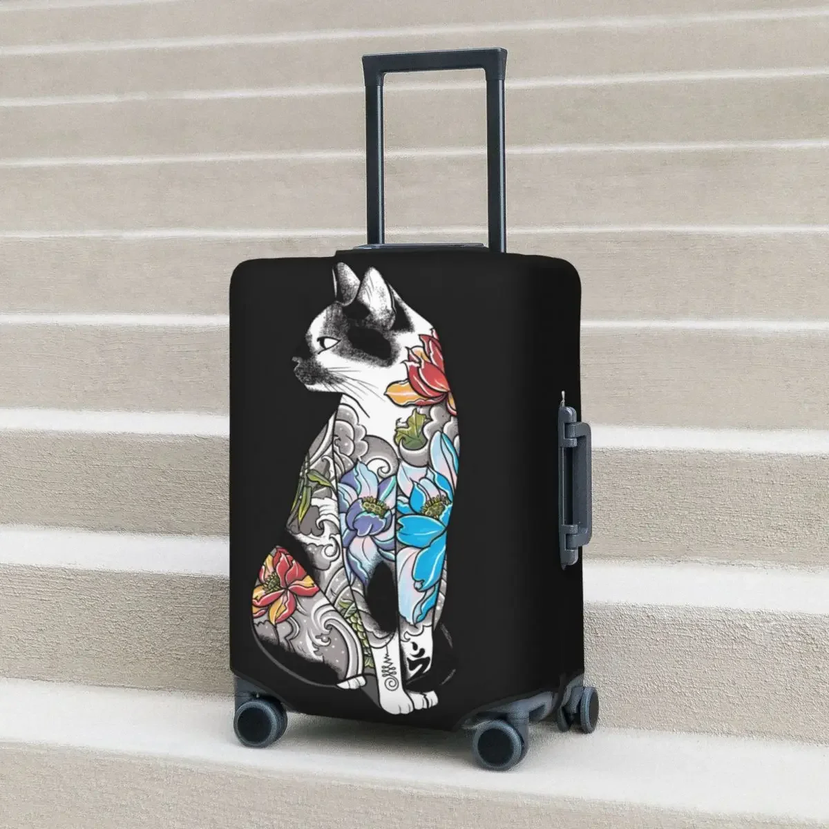 Cat In Tattoo Suitcase Cover Animal Floral Mandala Elastic Business Protection Luggage Accesories Vacation