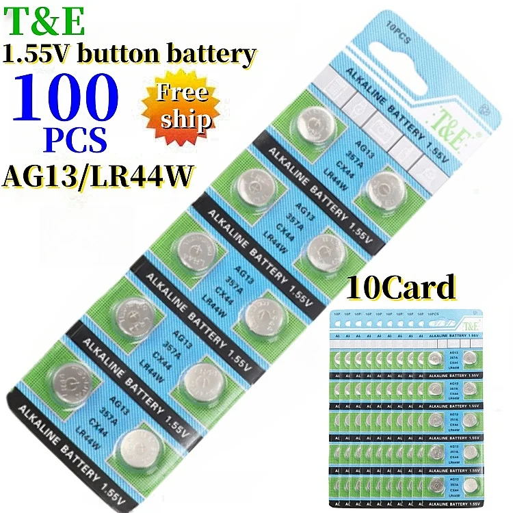 100PCS AG13 LR44 Battery A76 357 SR1154 LR1154 SR44 Cell Coin Batteries For Watch Toys Remote