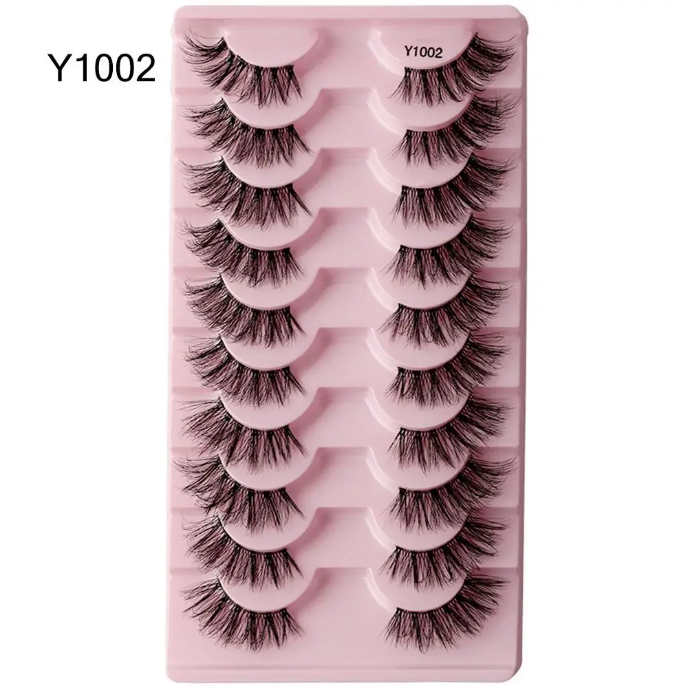 10ペア フェイクミンクまつげ ナチュラルルック アクセントコーナーラッシュ つけまつげ キャットアイ クリアバンド付き ハーフラッシュ