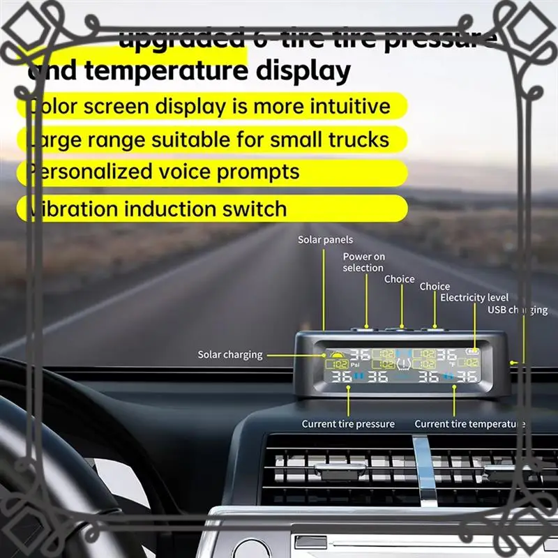 

Q2-Car External Tire Pressure Sensors Solar Power TPMS Tire Pressure Monitoring System Tire Alarm Digital Display