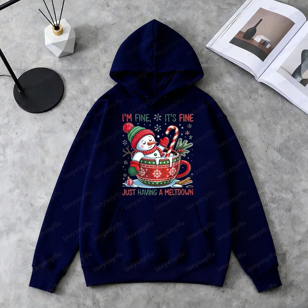 مضحك رجل الثلج ذوبان ملابس رياضية الشتاء الساخن الكاكاو عيد الميلاد هوديي المرأة اليومية عارضة الملابس عيد الميلاد لطيف زوجين هوديي