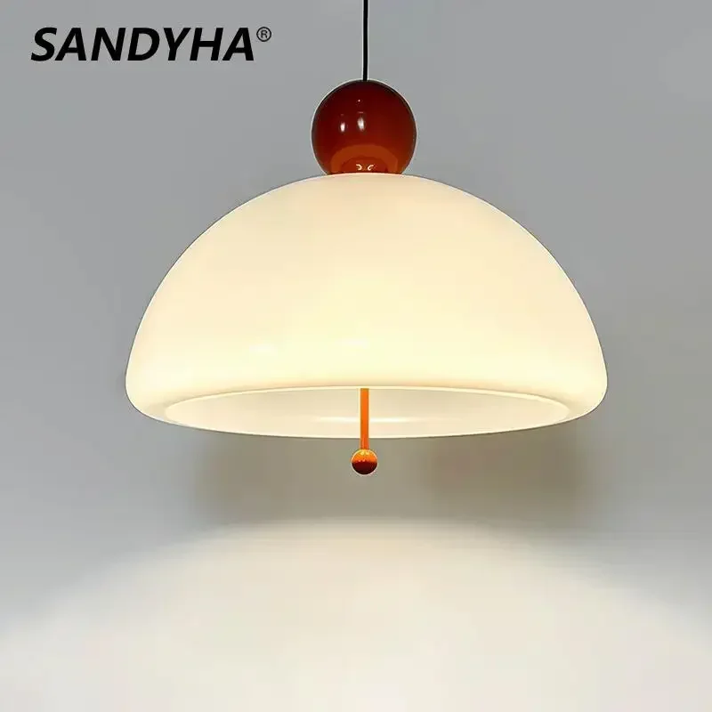 

SANDYHA Nordic Cream Ceiling chandelier Retro Minimalist Glass Hanging Lights Home Bedroom Bar Restaurant LED Pendant Light