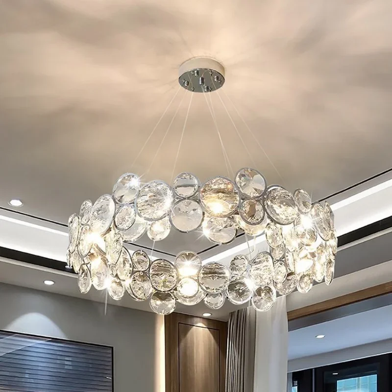 Villa Living Room Luxury Crystal Chandelier Starry Sky Duplex Hollow Staircase Hotel Lobby LED Pendant Lamp Home Decor Lighting