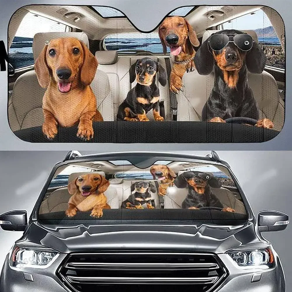 Dachshund Funny Family Driving Car Sunshade, Sunshade for car, sunshades Windshield Dachshund, Dog sunshades for Windshield, Mul