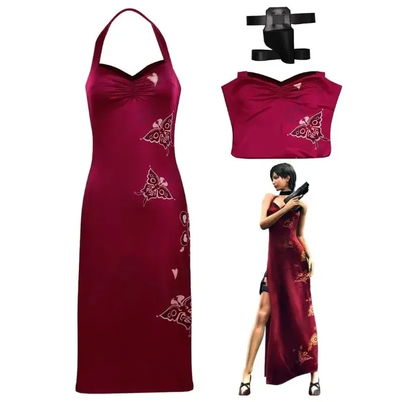 Biohazard Resident 4 Ada Wong Evil Косплей Костюм Cheongsam Платье для женщин Наряд Хэллоуин Карнавальный костюм для женщин Маски ukh
