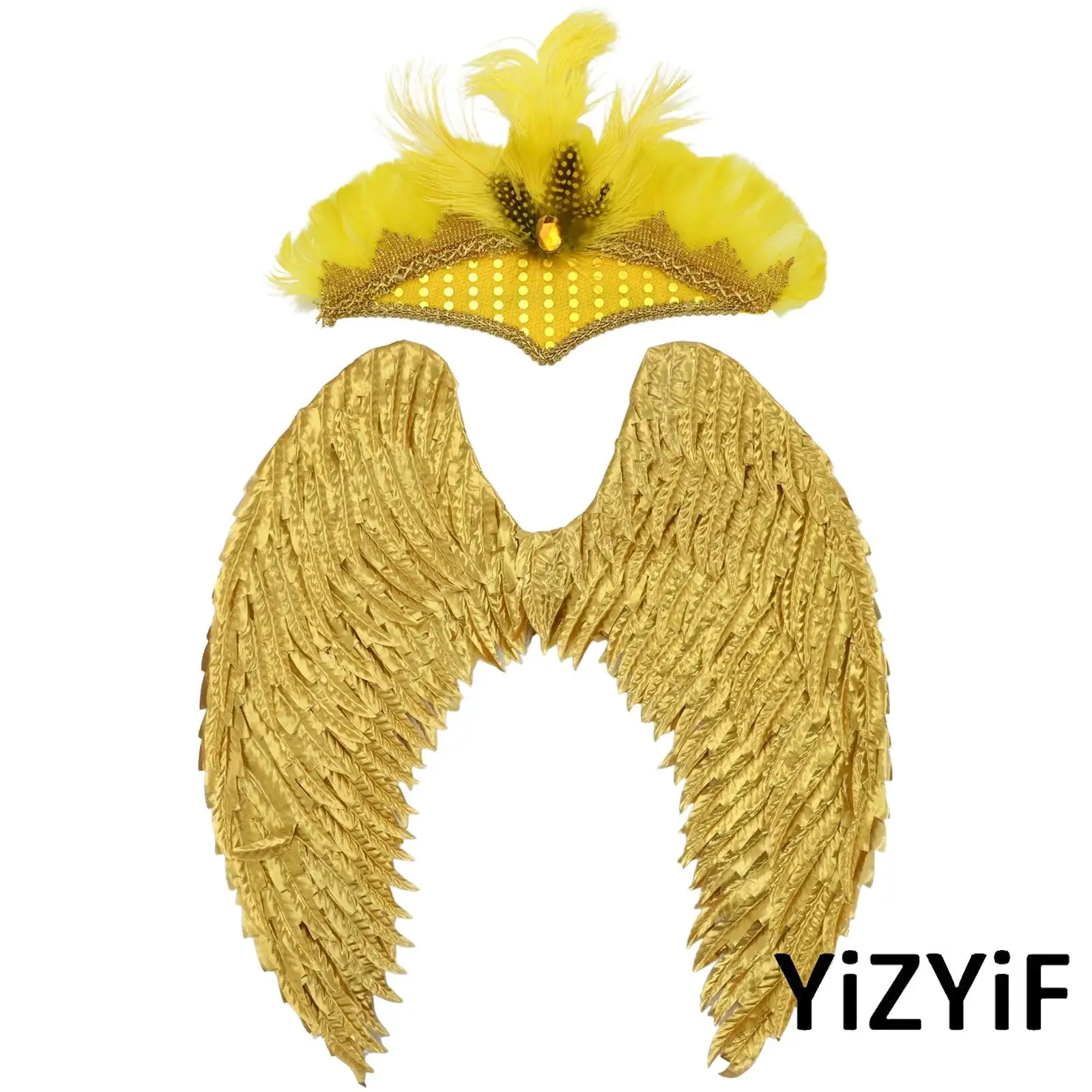 Adults Crystal Clear Strap Angel Wings Realistic Feather Gradient Metallic Headwear Gala Party Cosplay Themed Event Accessory