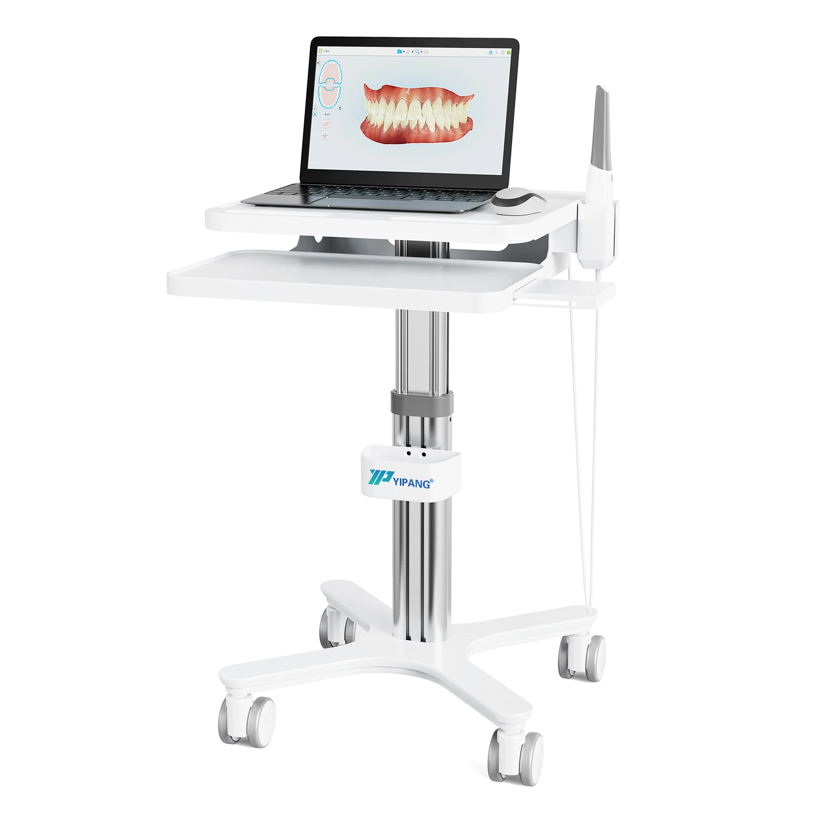 Adjustable Mobile White Oral Scanner Cart Medical Wheels Trolley With Bracket Steel Material Intraoral Scanner Trolley Cart