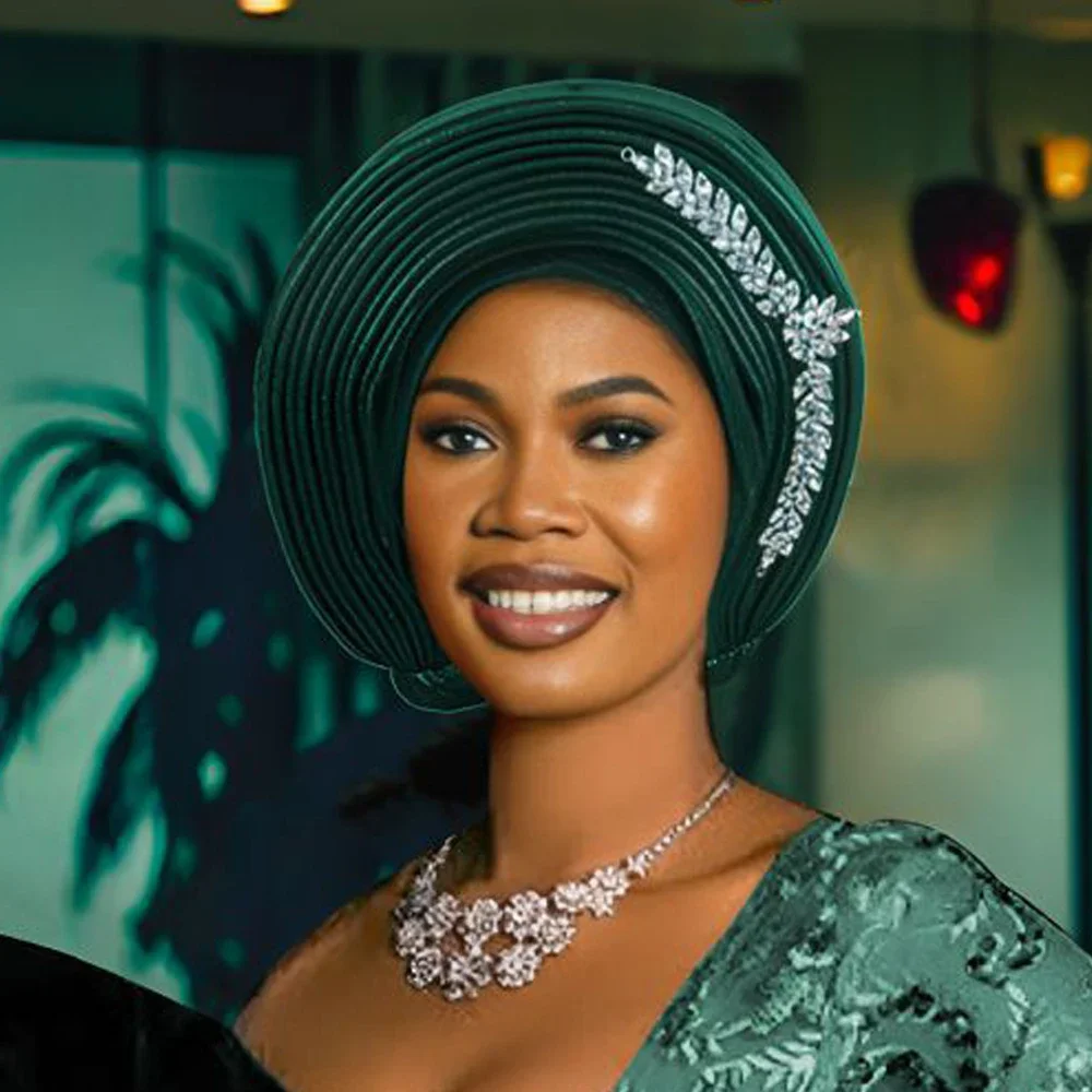 

Nigerian Wedding Geles African Headtie Auto Gele Turbans for Women Aso Oke Bonnet Muslim Headwear Headpiece Female Head Wrap Cap