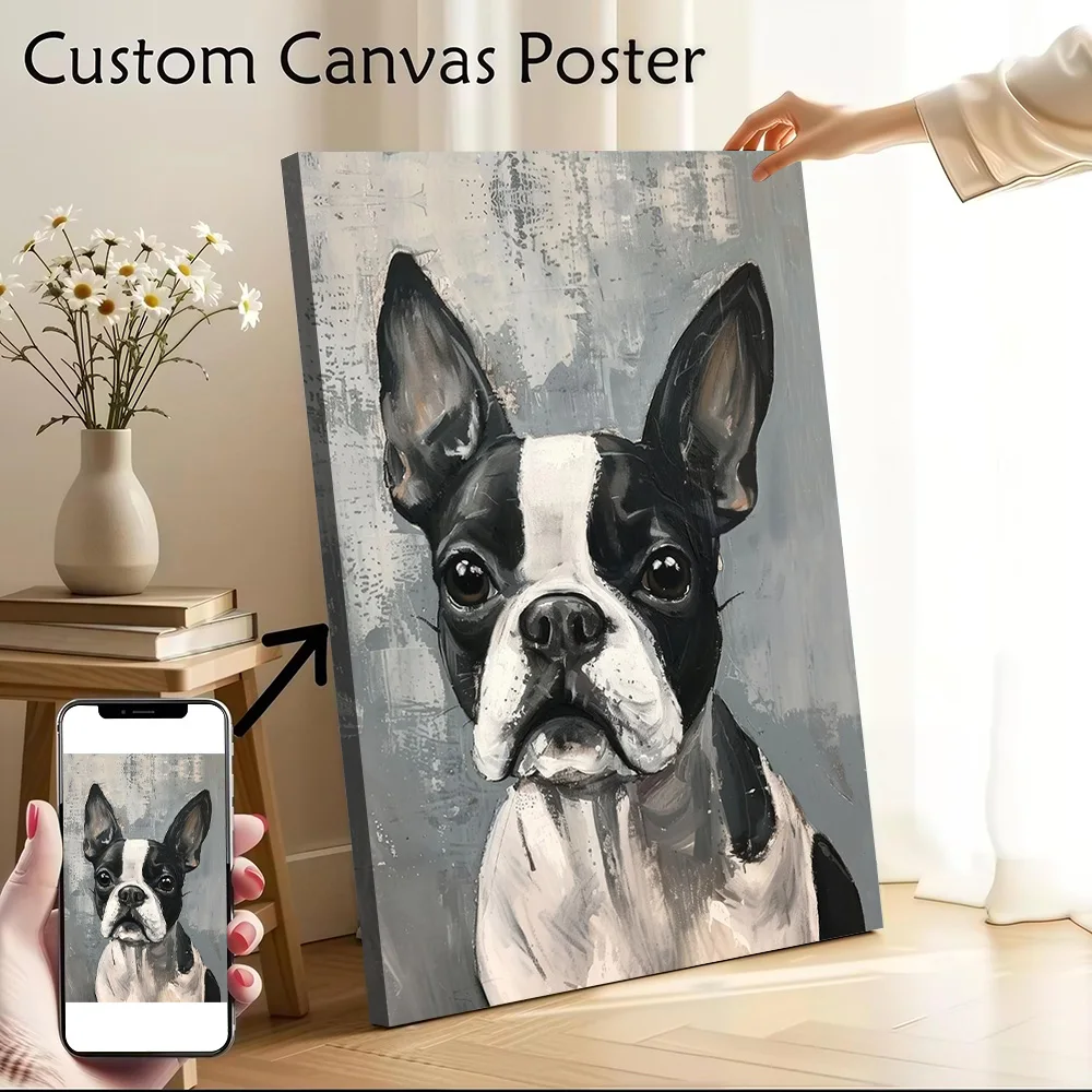 Boston Terrier Painting Canvas Wall Art Poster Personalized Photo Printing Perfect Gift for Gamer Decoration Bedroom Decor Room