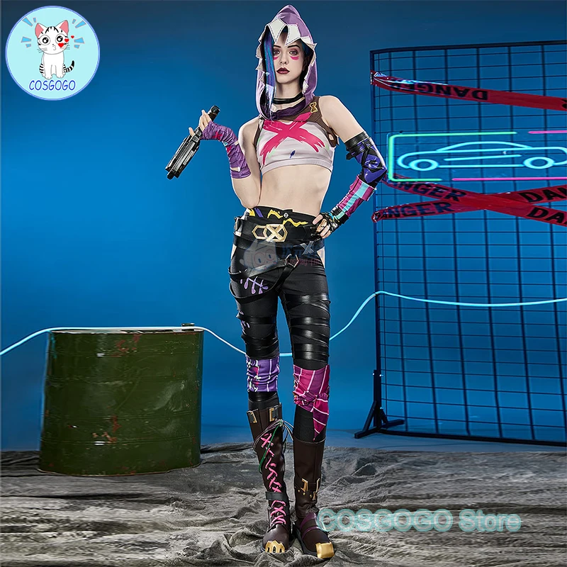 

COSGOGO [Stock] Game LOL Arcane 2 Jinx Cosplay Costume Women Vest and Pants with Hat Other Accessories Halloween Cosplay Wig Sho