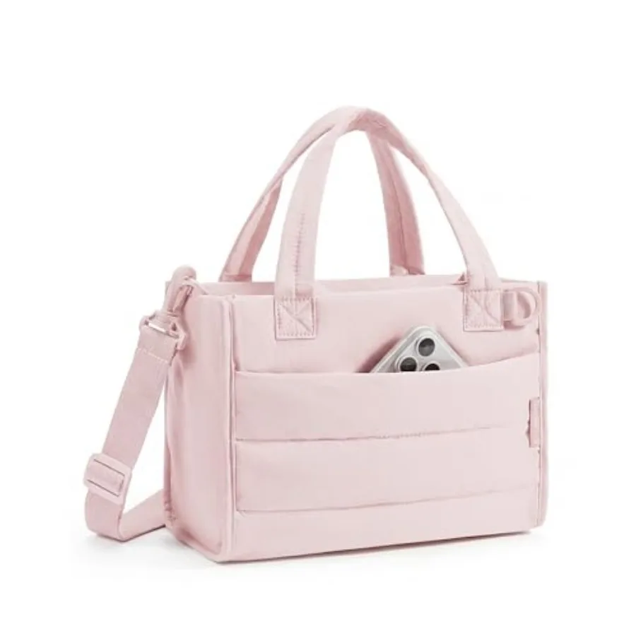 

Tote Bag for Women, Puffer Quilted Crossbody Purses, Zipper Closure for Work Travel College, Blush Pink 6L tote, Ipad, NA tumbl