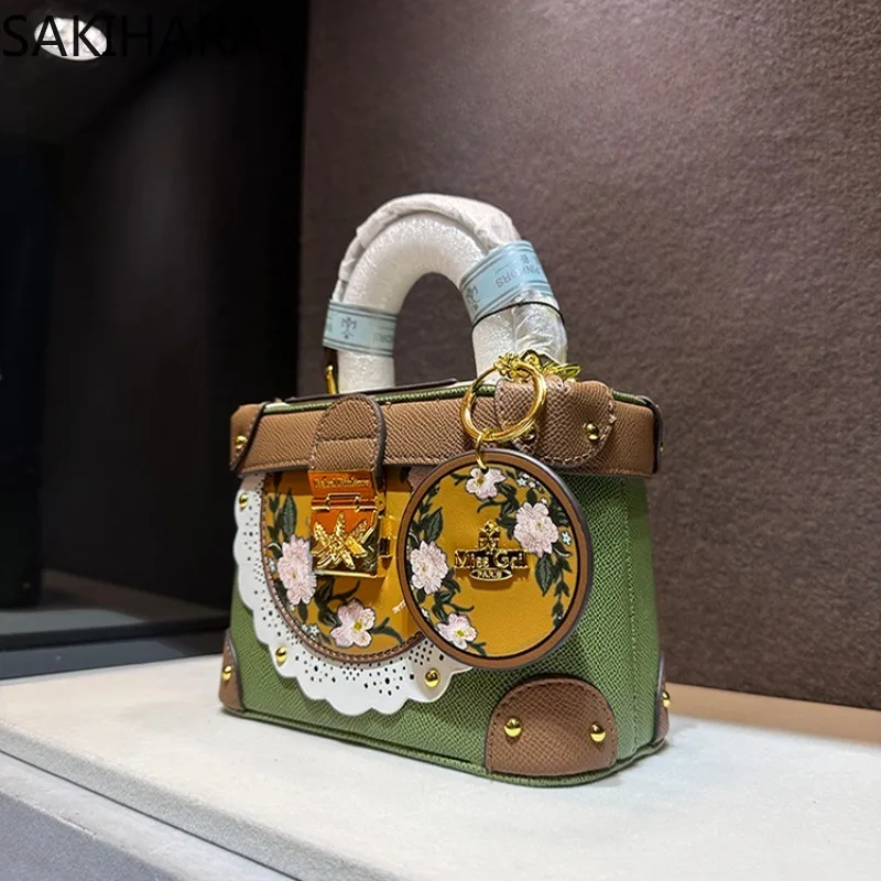 Shoulder Bag Women French Cow Leather New Arrive Vintage Patchwork Contrast Color Casual Embroidery Floral Bolsos Para Mujer