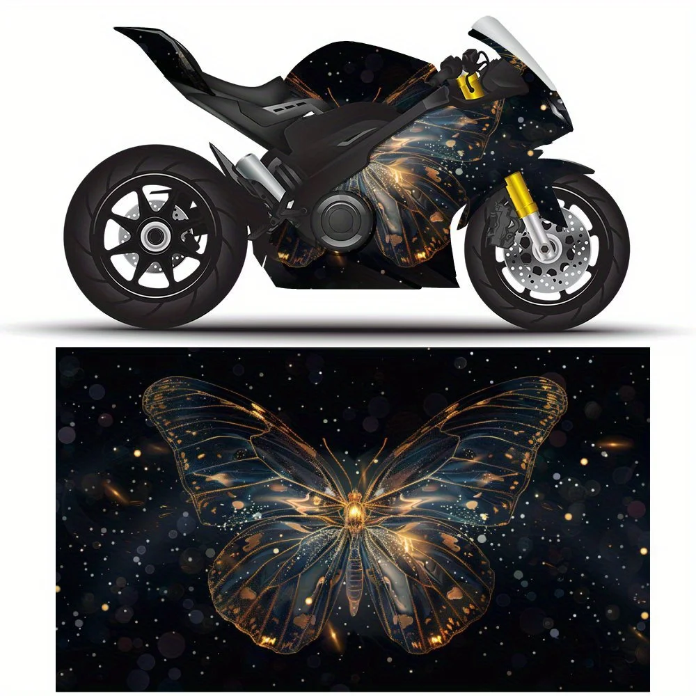 

Самоклеящаяся наклейка из ПВХ для мотоцикла, 2 шт., с блестящим узором бабочки и звездной ночью, пленка для кузова мотоцикла, подходит для
