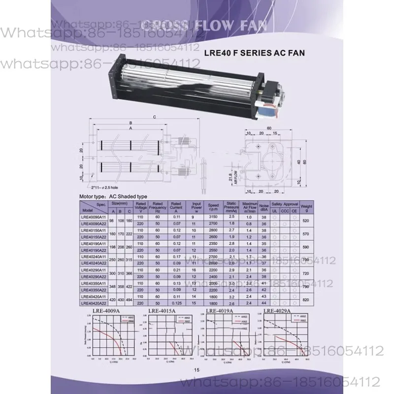 220V AC Cross-flow Fan 40350 40420 Heat Dissipation Cross-flow Fan Blower