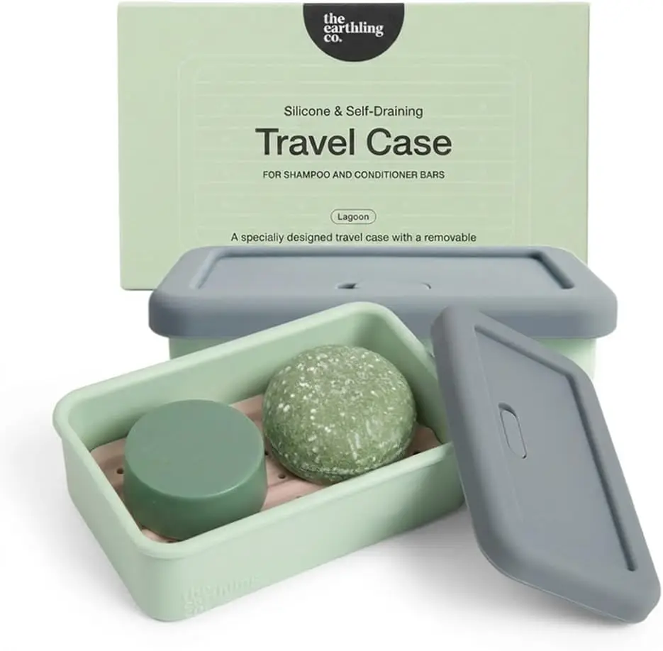 

Герметичный дорожный контейнер для мыла - компактный силиконовый футляр со съемной дренажной подставкой для твердых шампуней