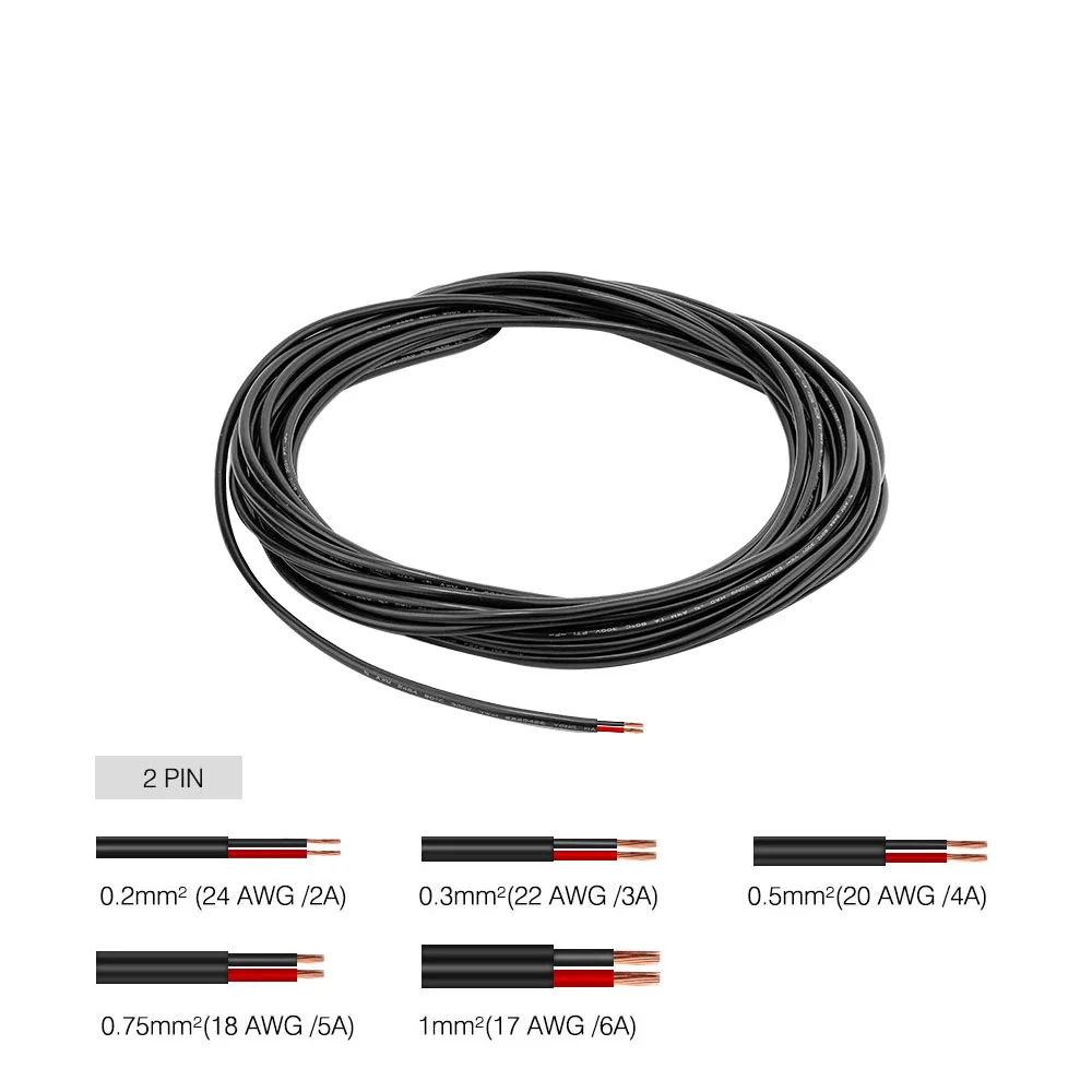 10M 2pin/3pin/4pin/5pin Outdoor Waterproof Electrical Cable 24/22/20/18/17 AWG Extend PVC Wire LED Strip Power Extension Cable