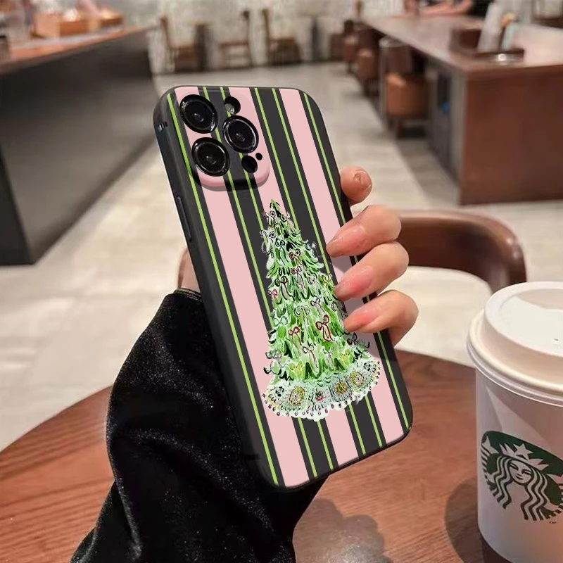Striped Christmas Tree Pattern Phone Case For Xiaomi 15 14 Pro 13 12 11 Lite 5G 14T 13T 12T 11T Shockproof Candy Silicone Cover