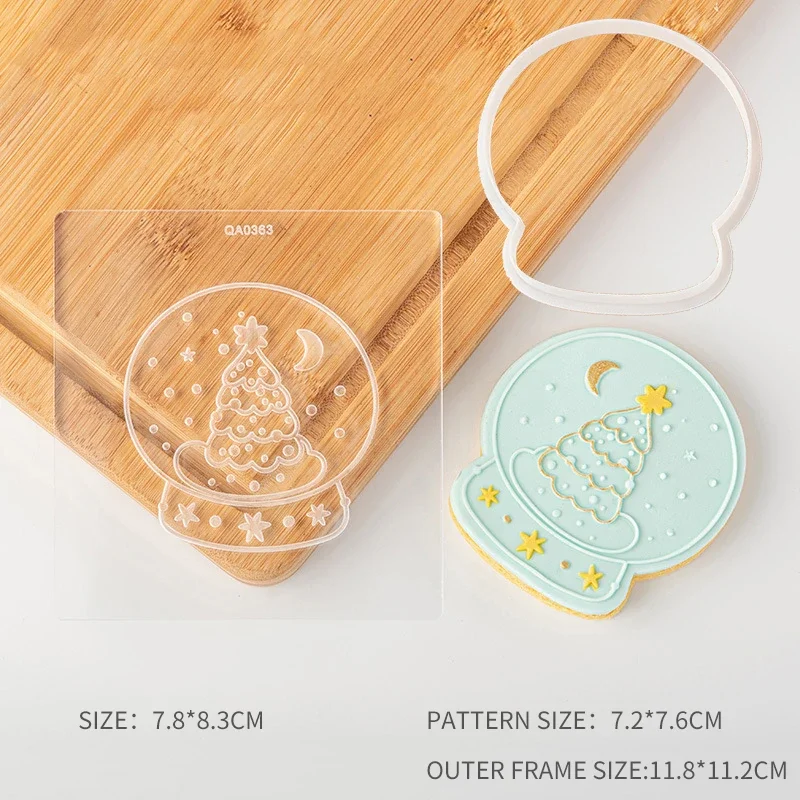 2pcs/set Christmas Cake Cookie Press Stamp Mold New Year Biscuit Embosser Mold Acrylic Xmas Tree Fondant Sugar Cake Baking Tools