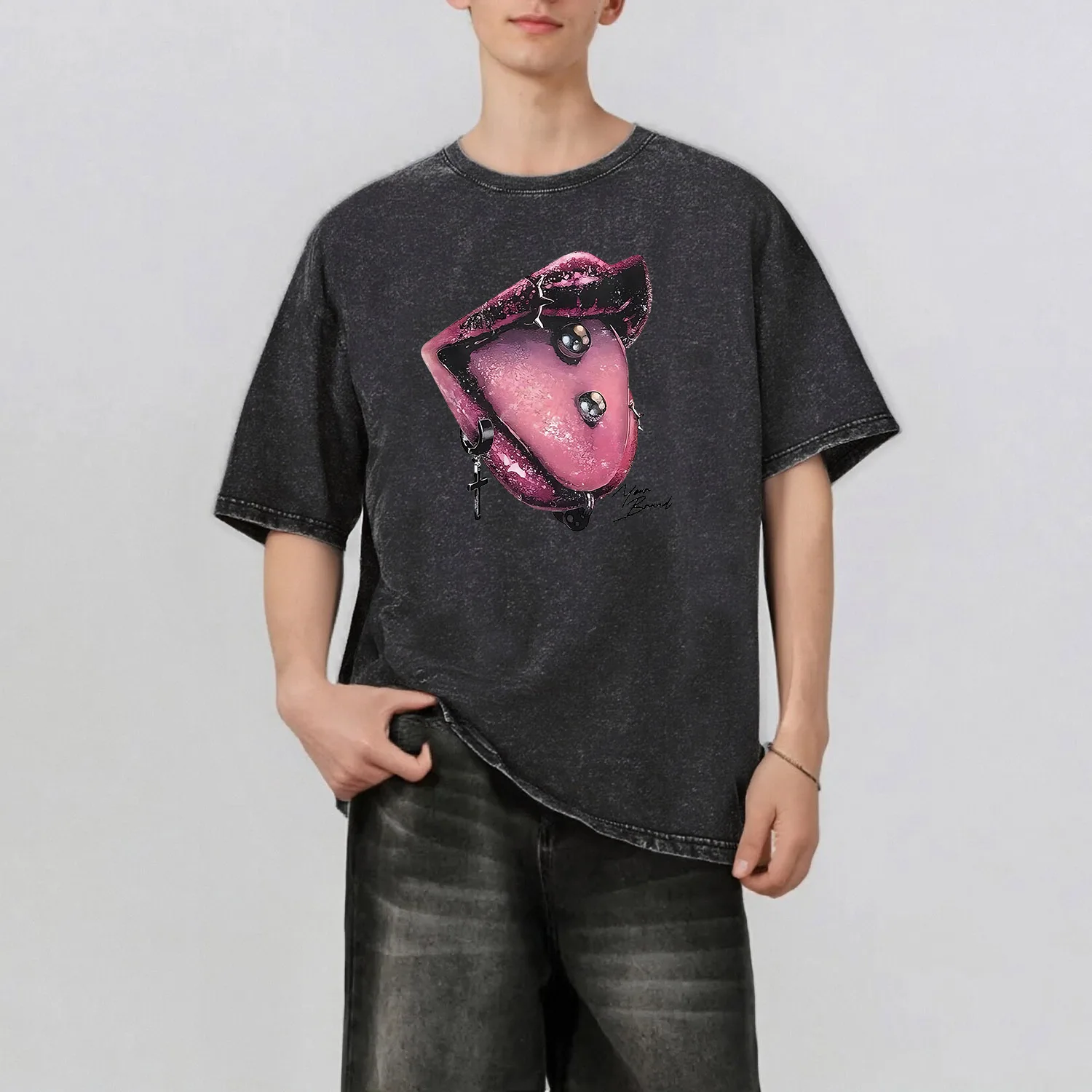 

Мужская летняя футболка с рисунком языка в стиле ретро, повседневная базовая мужская футболка с короткими рукавами, 230 г