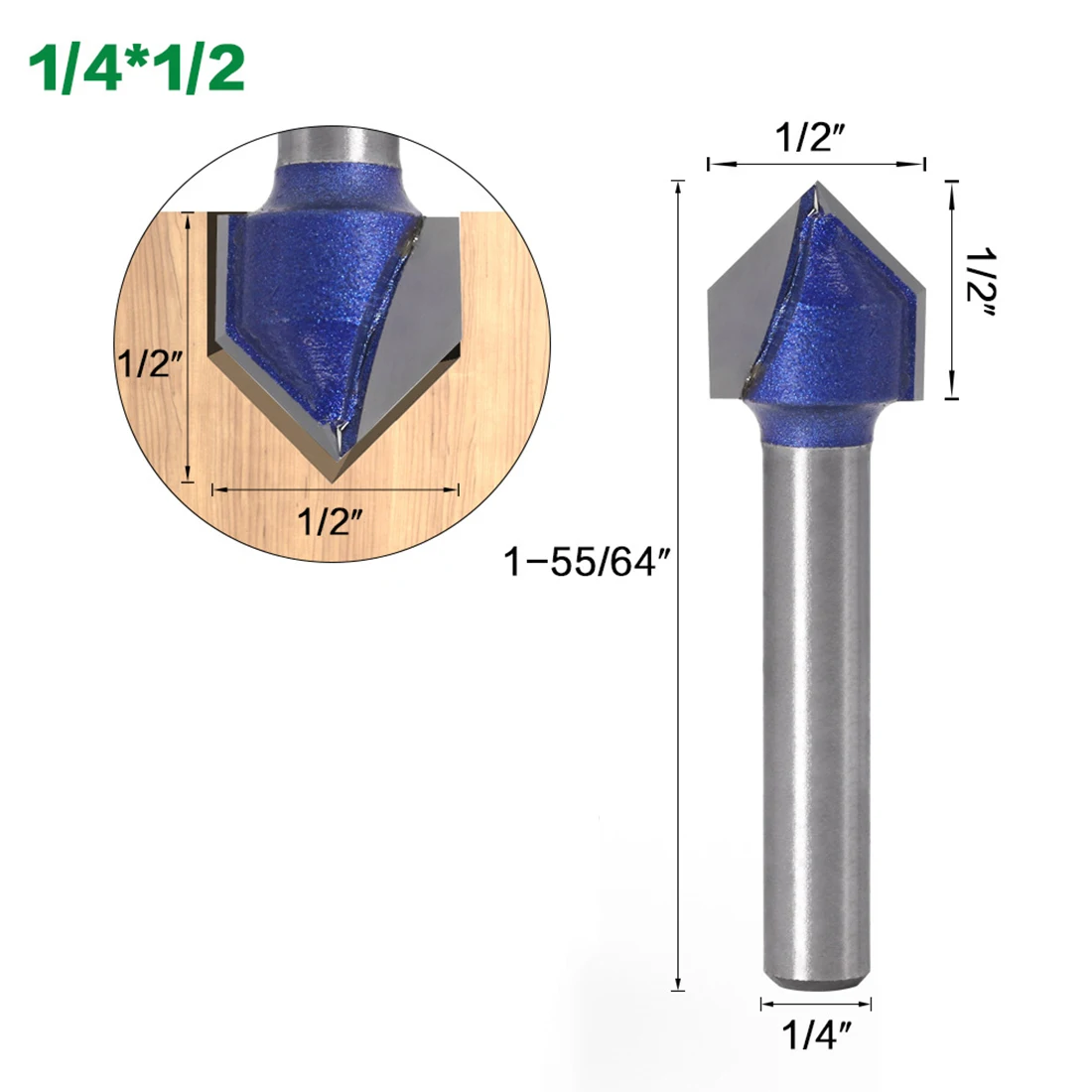 لقمة مثقاب راوتر ثلاثية الأبعاد كربيد عالي الجودة على شكل حرف V مقاس 1/4 بوصة نقش ثلاثي الأبعاد 90 °   قاطع درجة بحواف مزدوجة وقوة عالية