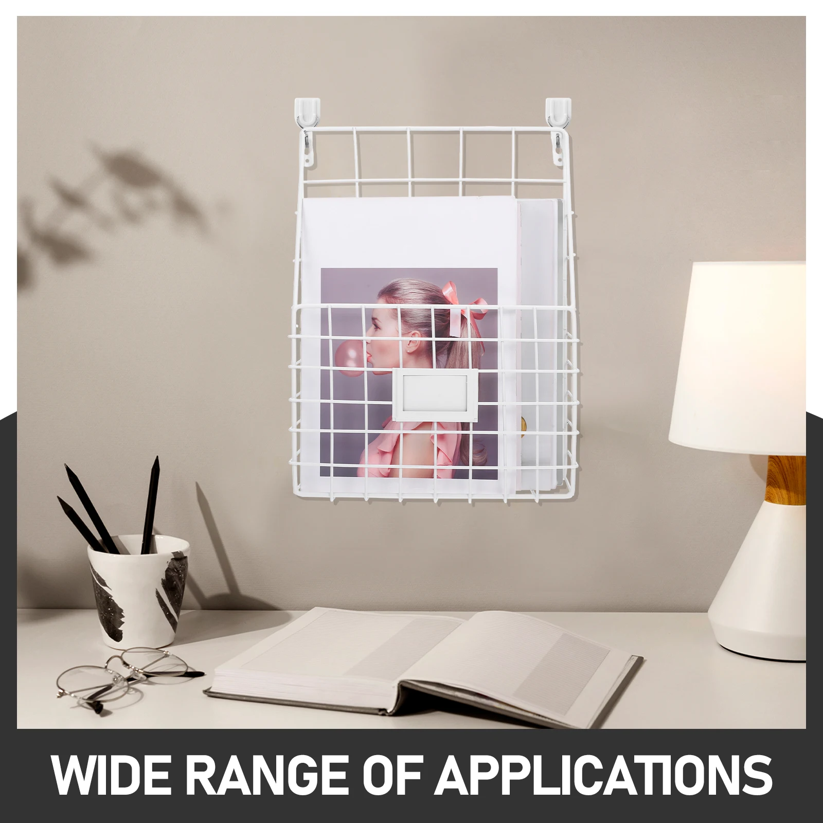 

Wrought Iron Book and Newspaper Stand Wall-mounted Bookshelf Folder Holder for Storage Rack Magazine Hanging File Organizer