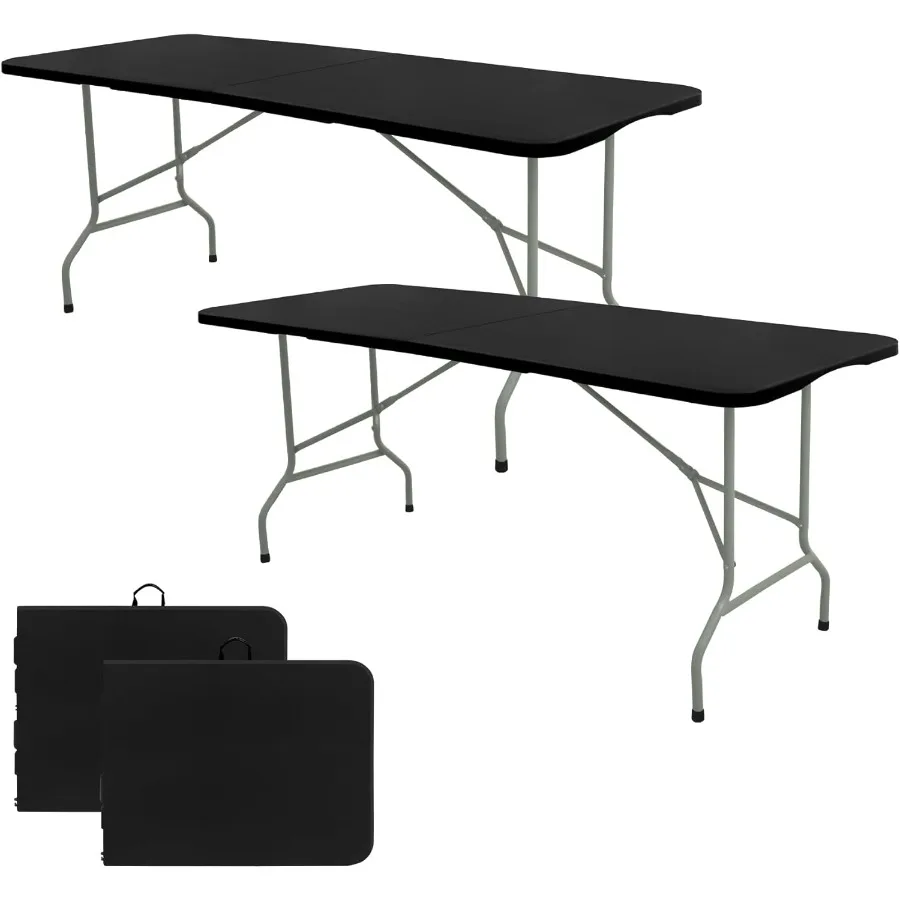

Set of 2 Folding Table 8 FT Camping Table Portable Heavy Duty Plastic Rectangular Outdoor Dining Table Steel Legs FoldinHalf wi