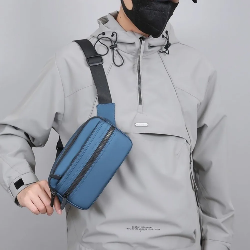 

PU Men's Waist Bag Adjustable Lightweight Crossbdoy Chest Bag Multilayer Single Shoulder Running Pouch Belt Gym