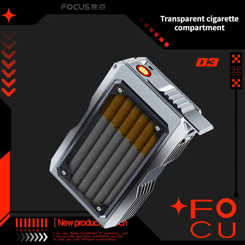 Transparent Cigarette Case with Tungsten Wire Igniter & Mech Style for 20 Thick Cigarettes