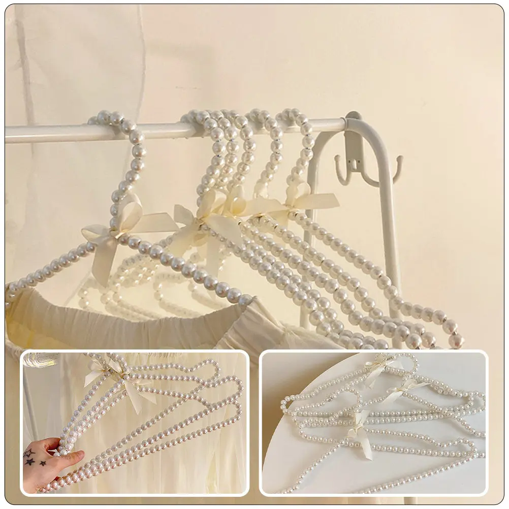 3Pcs Decorative Pearl Design Hangers High-Class Material Wedding Party Decoration Clothes Hanger Wrinkle-Free Storage Drying