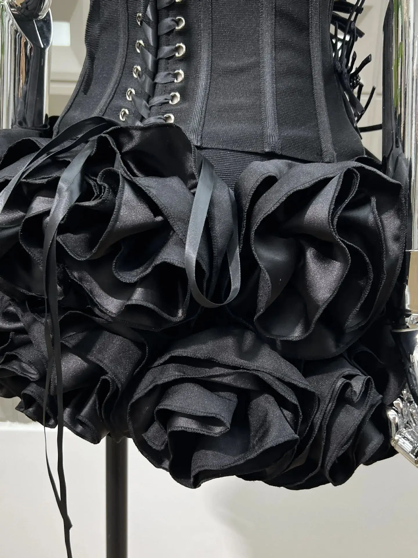 Bandage Tight Two Piece Flower Top Mini Skirt Sets Halter Knitted Nightclub Clothing Luxury Party Dress Women's Fashion Outfit