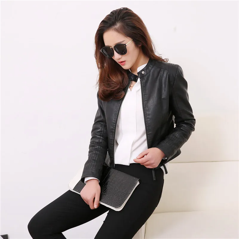 Vangull Spring Fashion Pu Leather Jackets Women Long Sleeve Zipper Stand Collar Female Coat Locomotive Basic Leather Jacket