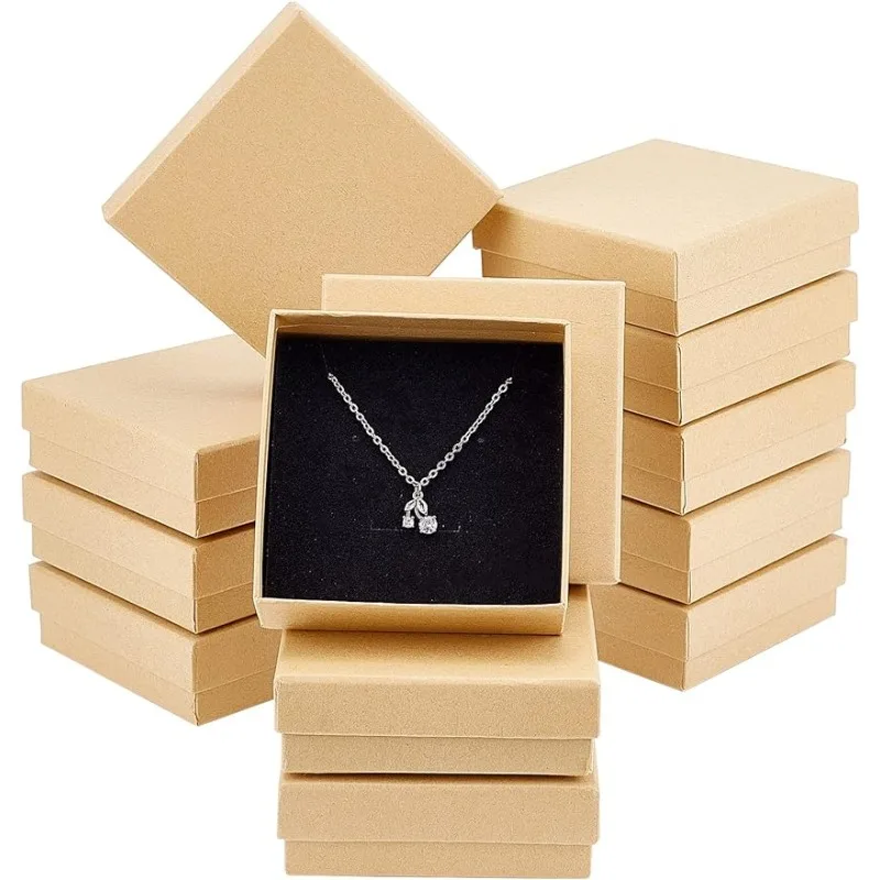 

24 Pcs Cardboard Jewelry Boxes 3.54×3.54x1.18 Square Cardboard Box Paper Kraft Paper Gift Packaging Box for Christmas
