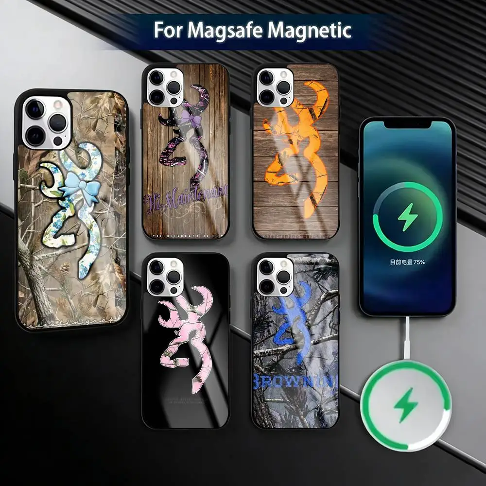 

Cool B-BrowningS H-Huntings Deer Phone Case For iPhone17,16,15,14,13,12,11 Plus,Pro Magnetic For Magsafe Wireless Charging