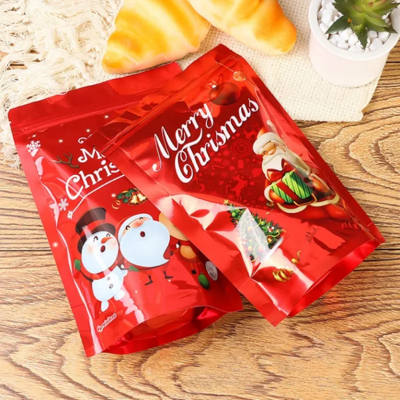 

10/50/100PCS Christmas Red Aluminum Foil Stand Up Pouches - Resealable Metallic Gift Bags for Holiday Treats,Xmas, DIY Packaging
