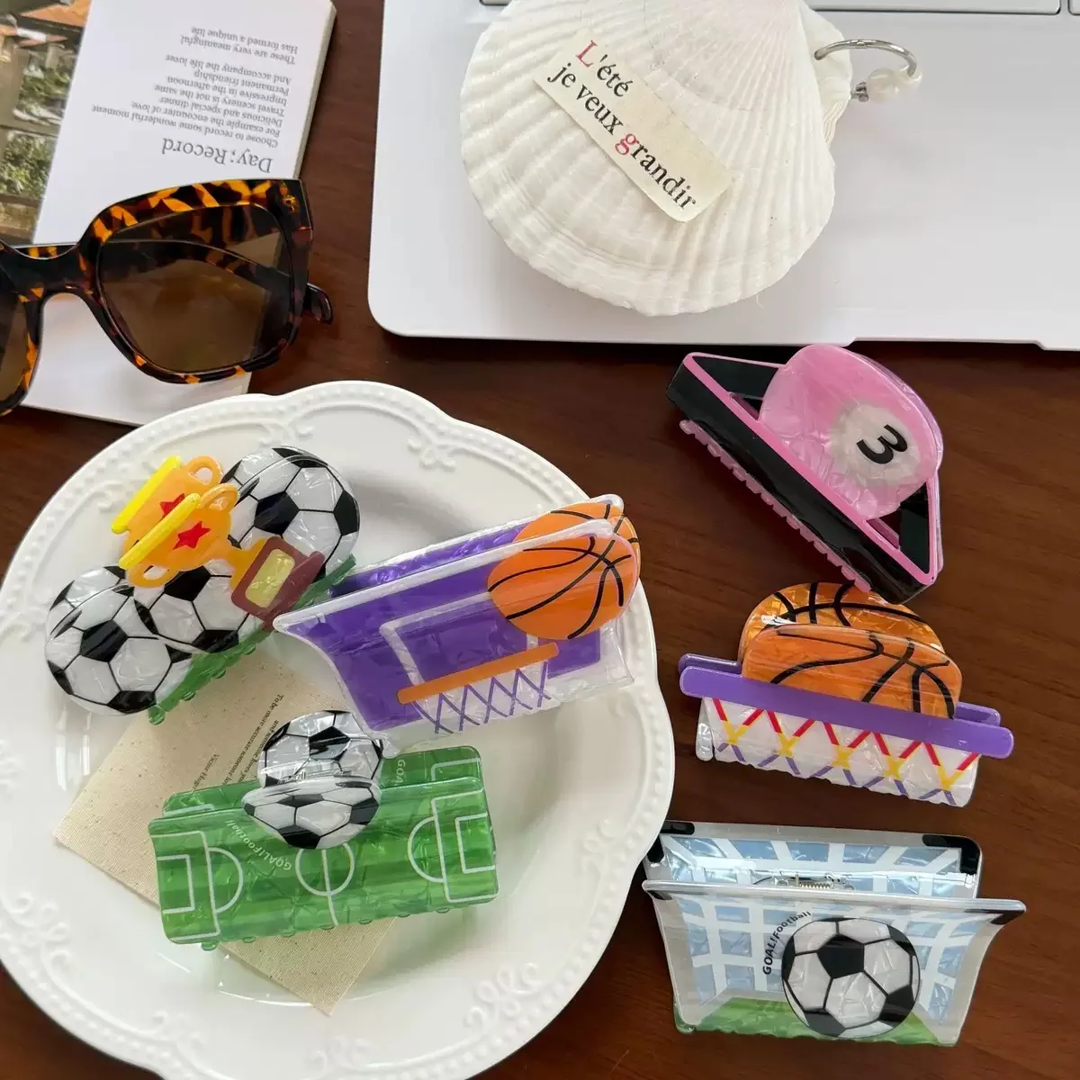 

Cartoon Football Basketball Acetate Hair Claw Medium Size Sproting Hair Clip Shark Clip Women Hair Accessories Headwear