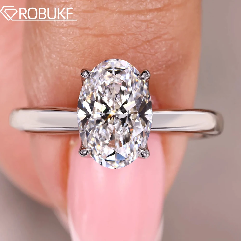 

Кольца с овальным муассанитом 1, 2, 3 карата для женщин, имитация бриллианта, из стерлингового серебра S925, солитер, обручальное/помолвочное кольцо, ювелирные изделия с сертификатом GRA