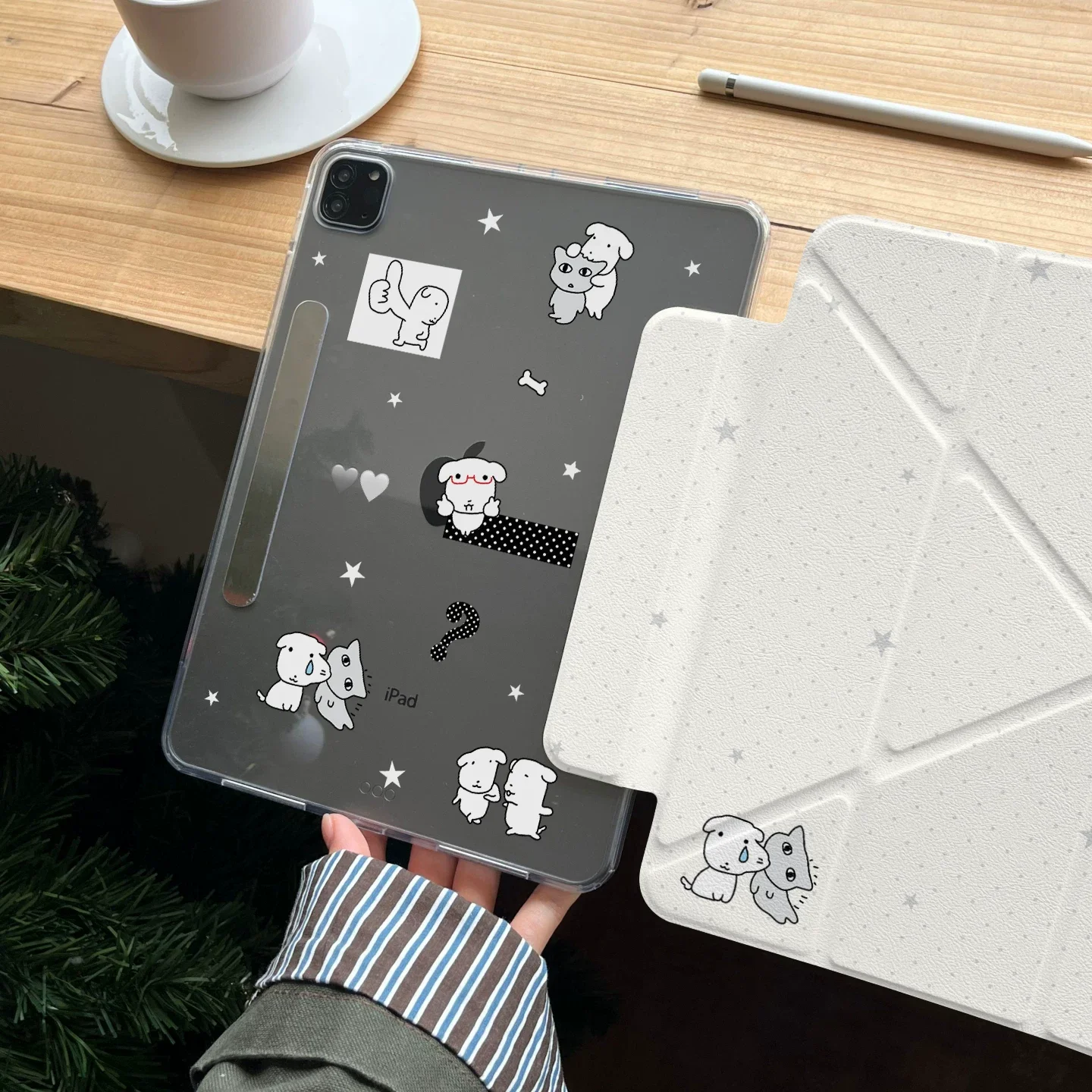 

Корейский мультяшный чехол с милым рисунком щенка и котенка в горошек для iPad 10 9 8 7 2025 Air 5 4 3 2 Pro 11 Mini Y+3 Fold, противоударный чехол