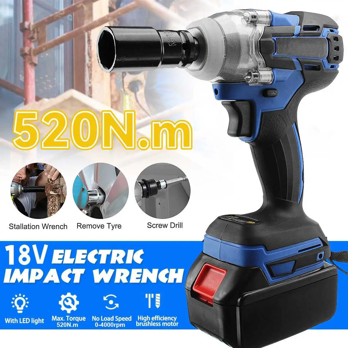 Electric Impact Wrench 1/2inch Power Tools with  Li Battery +LED light for Makita 18V Battery