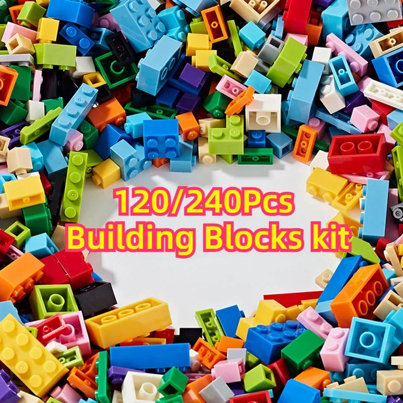 120/240PCS Building Blocks Technic Lot Pack City Classic Bricks Sorted By Color Bricks Block Plate Creative Toy Compatible