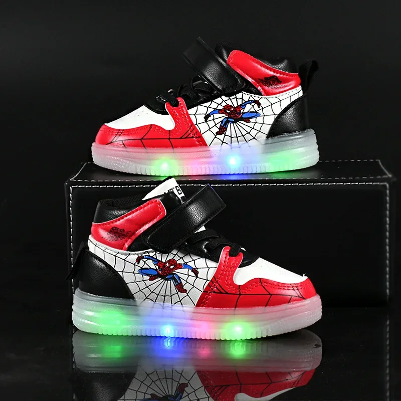 Disney Children\'s Led Light Shoes Fashion Aoger Spiderman Boys Sneakers Girls Cartton Casual Shoes Breathable Kids Sport Shoes