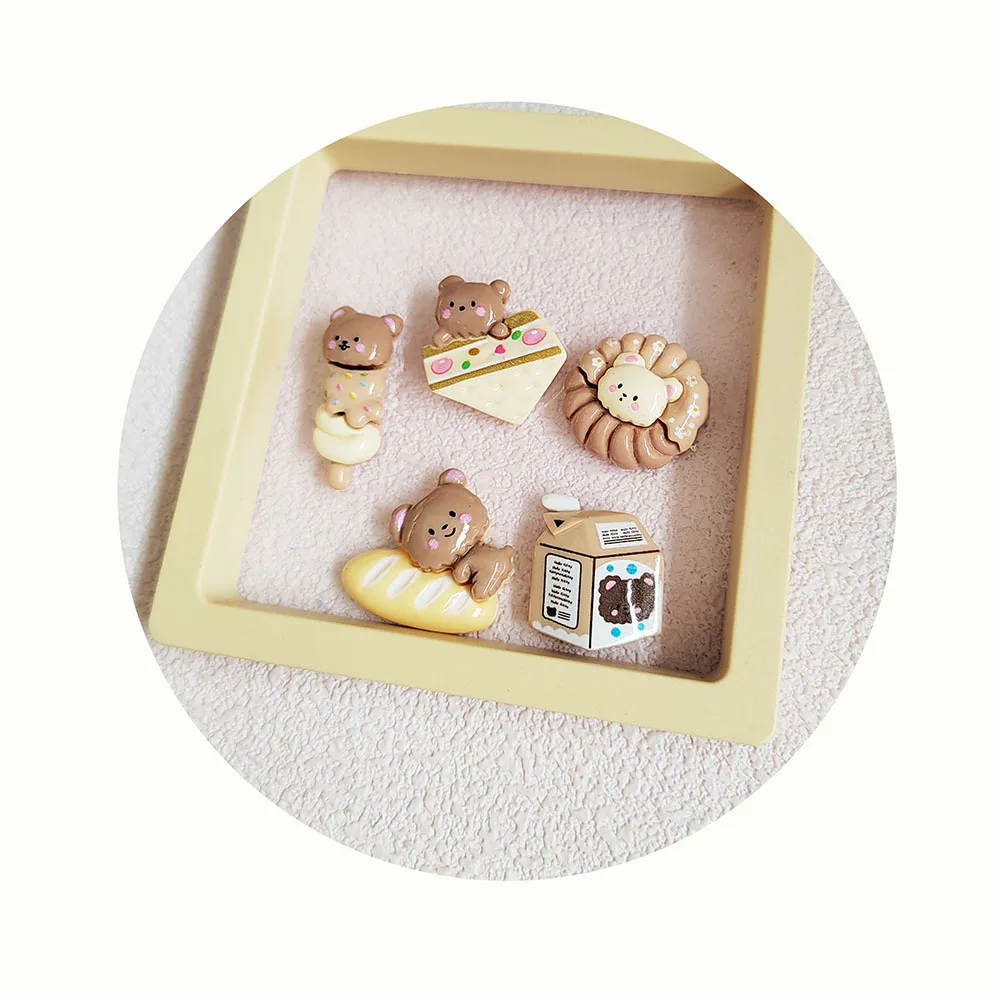 Kawaii Cartoon Bear Bread Milk Cake Flatback Resin Cabochons Kids Clip DIY Headwear Accessories Scrapbook Decor