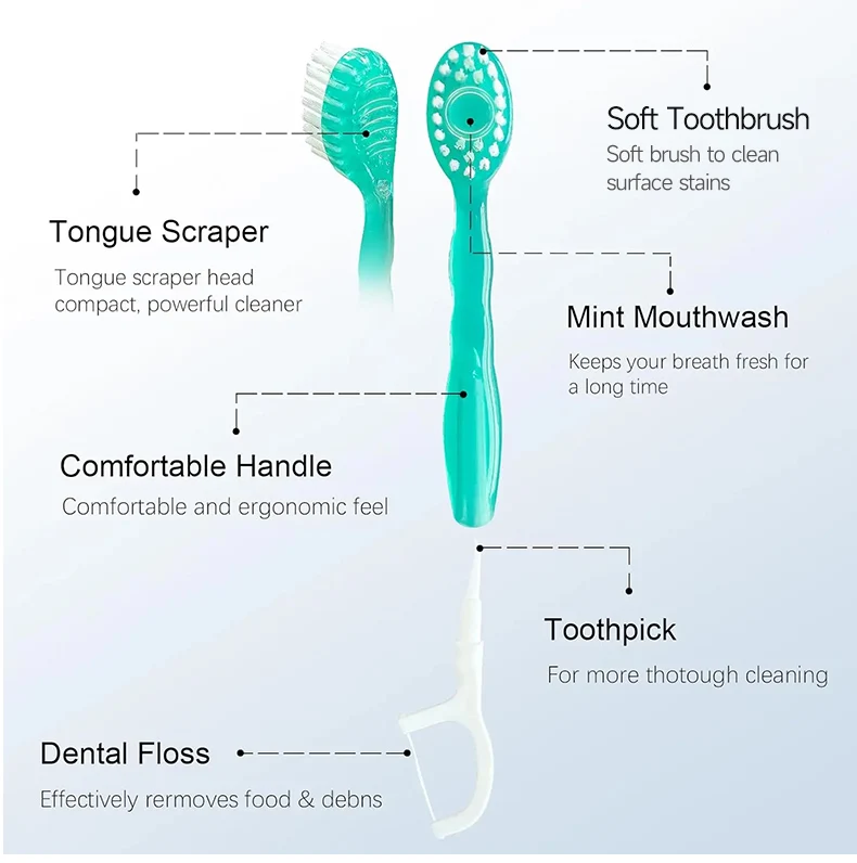 Tragbare 5-in-1-Zahnbürste mit Zahnseide, 8/16 Stück, zur Mundhygiene, Einweg-Zahnbürste für Erwachsene auf Geschäftsreisen – Detail 6