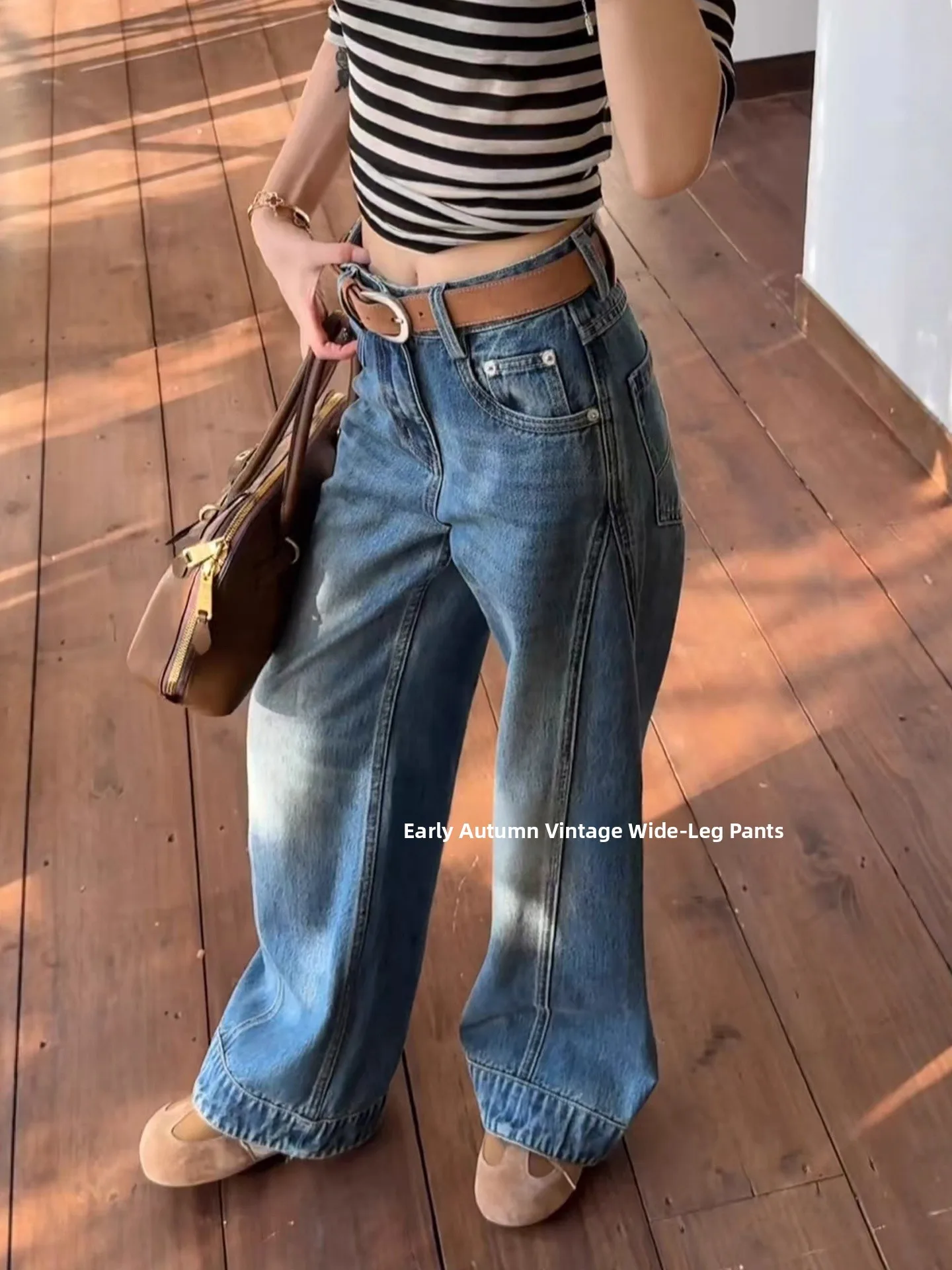 

Широкие джинсы с высокой талией в стиле ретро, женские свободные брюки прямого кроя, осенние новые утягивающие джинсы больших размеров с талией